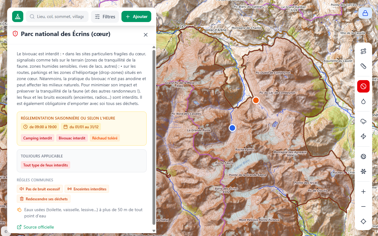 Zone réglementée — Parc national des Écrins